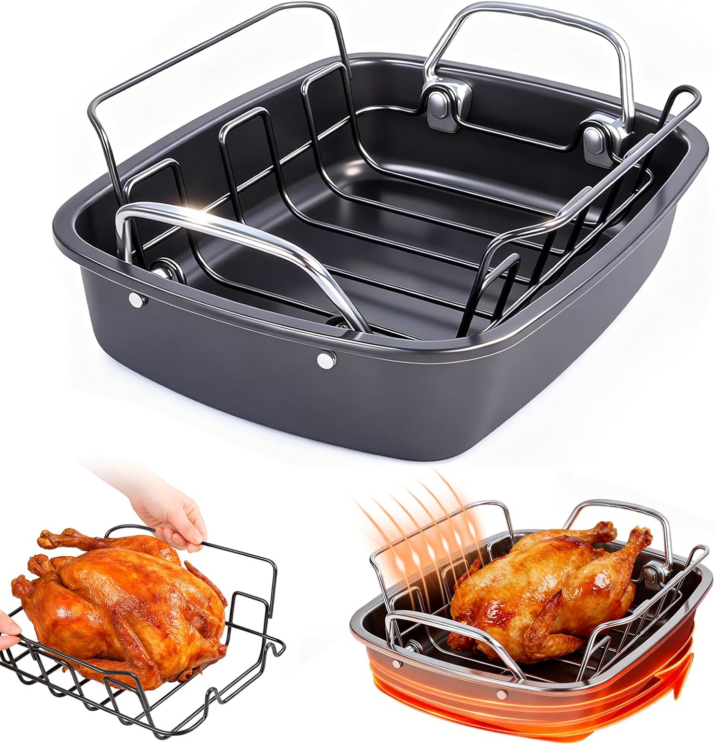 24lb Carbon Steel Nonstick Roasting Pan with Rack for Turkey