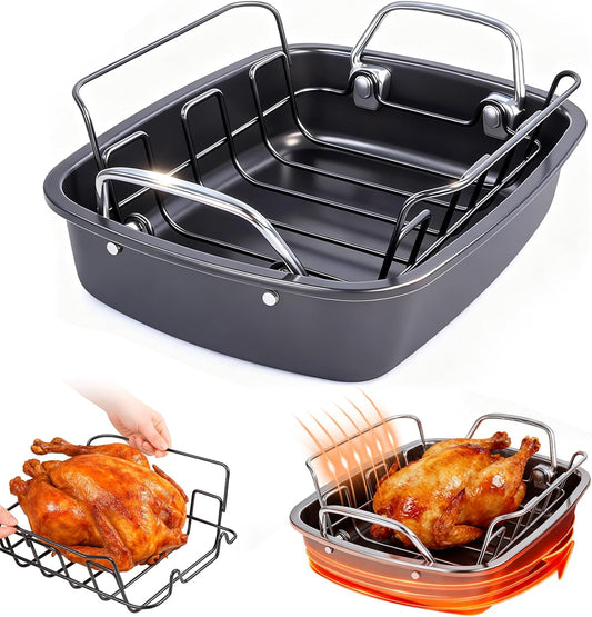 24lb Carbon Steel Nonstick Roasting Pan with Rack for Turkey