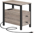 Greige and Black End Table with Charging Station - Narrow Nightstand