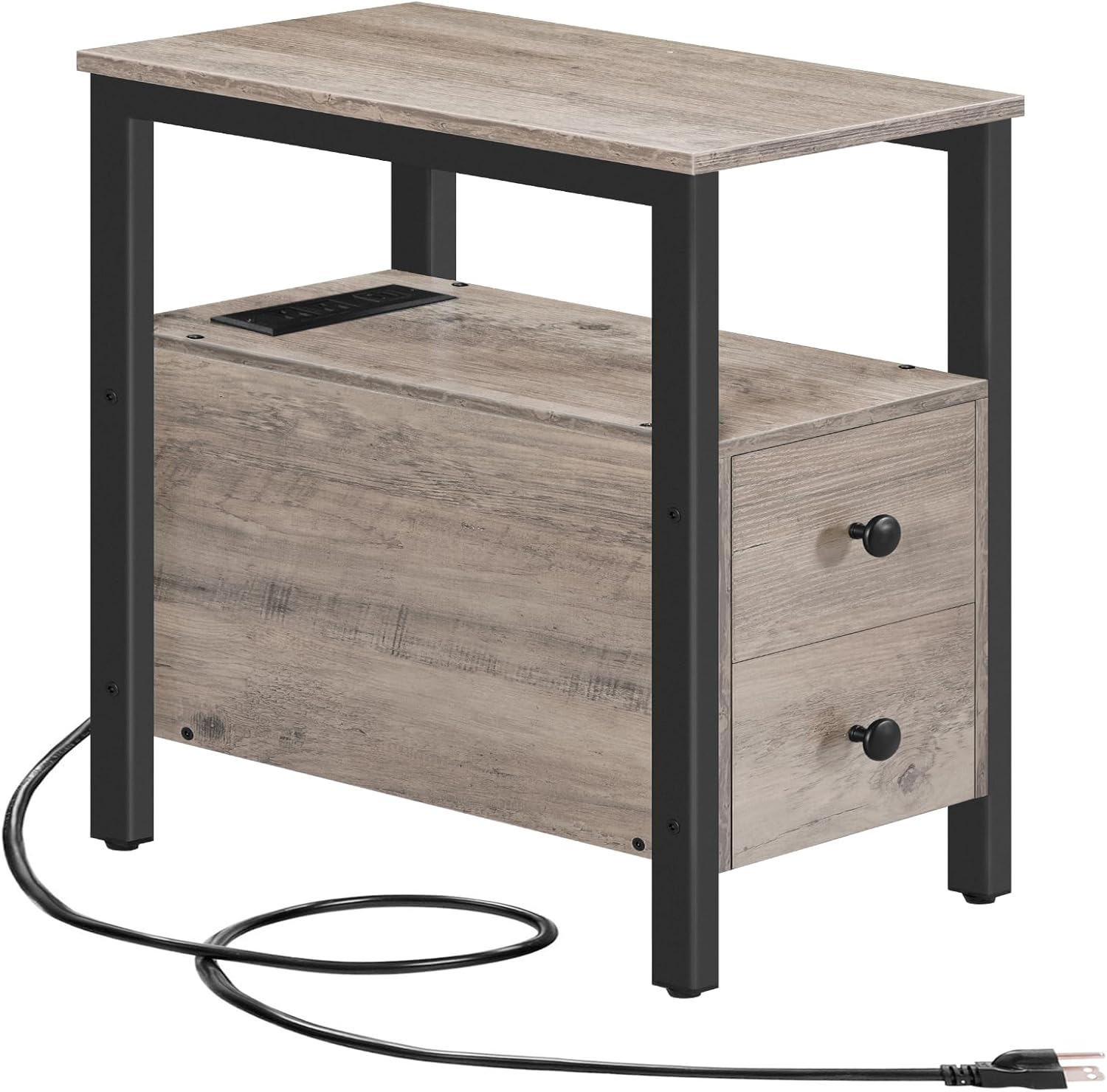 HOOBRO End Table with Charging Station for Small Spaces