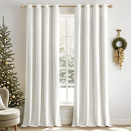 MIULEE Velvet Curtains Pure White Elegant Grommet Drapes 52 x 84