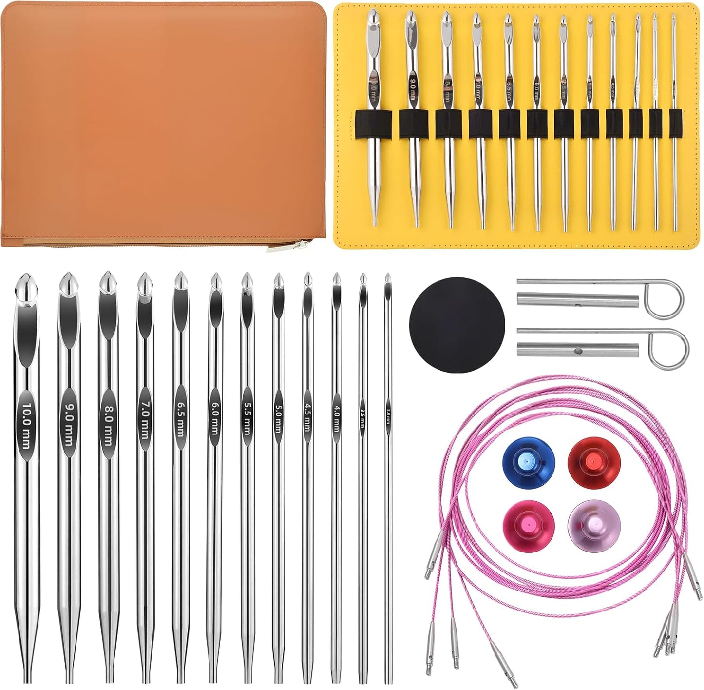 Tunisian Crochet Hooks Set with Cable, 26 PCS Lightweight Tools