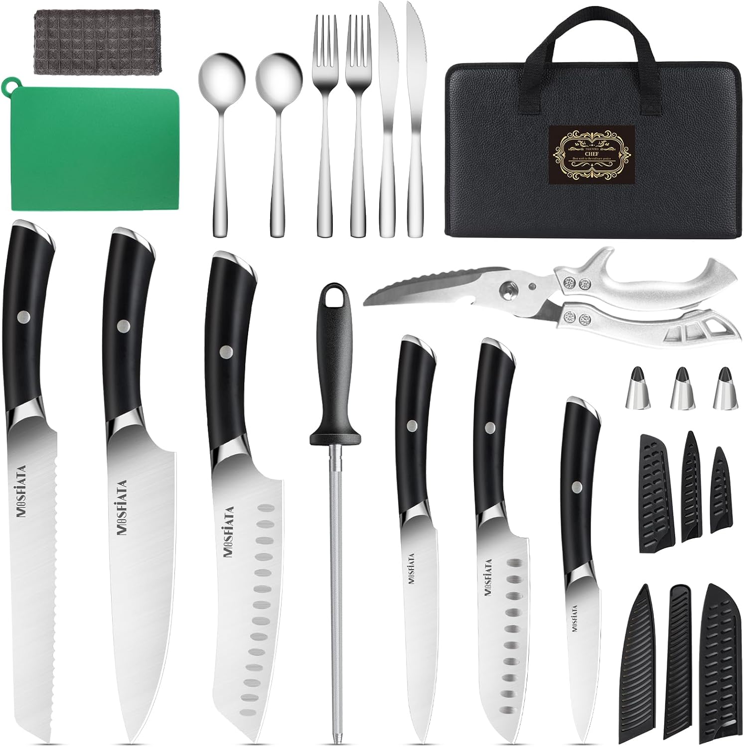 MOSFiATA 19 Pcs Japanese Stainless Steel Knife Set for Outdoor Use