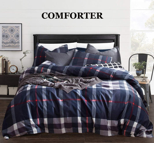 Navy Blue Plaid Twin Comforter Set for All Season Bedding