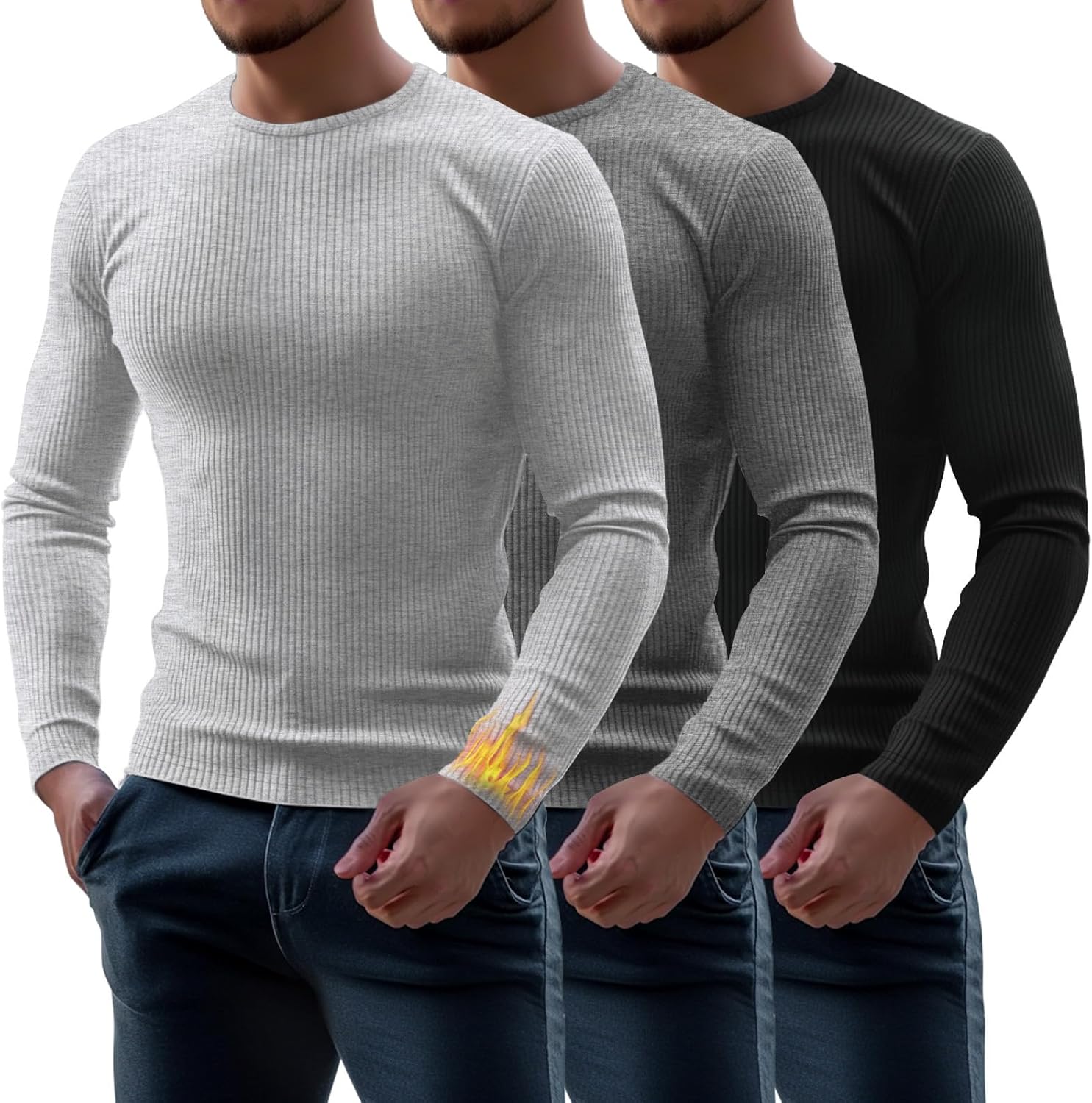 Riyiper Men's Ribbed Thermal Shirts for Winter Comfort and Style