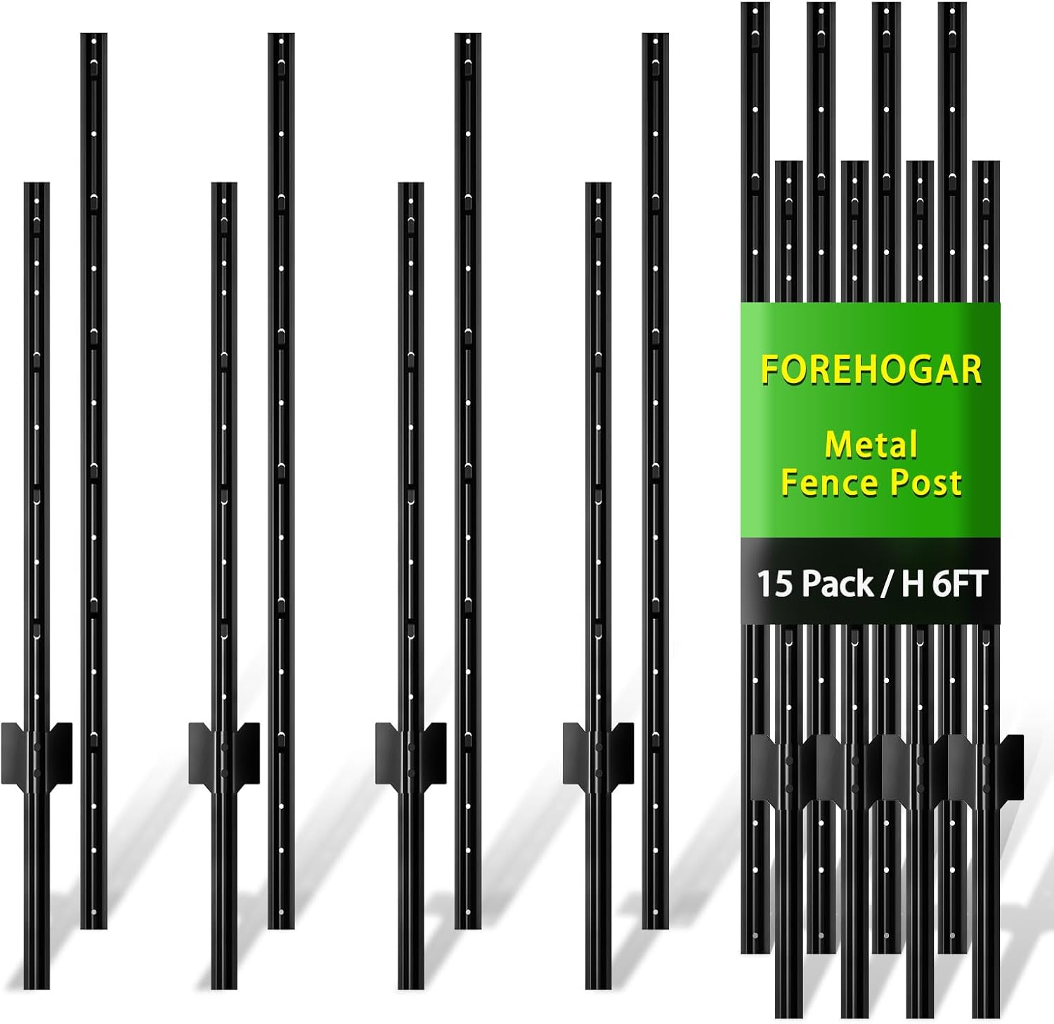 Metal Fence Post Black 6 Feet Pack of 15 for Garden Fencing