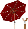 10ft Solar Market Patio Umbrella - Woodgrain Pole, LED Lights