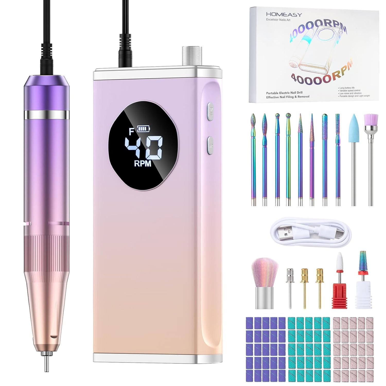 Electric Nail Drill 40000RPM Professional E-Filer for Home Use