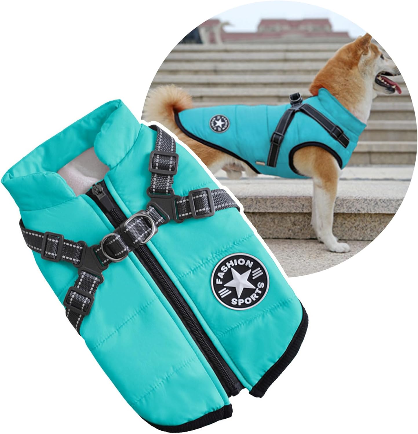 2 in 1 Large Dog Jacket with Harness for Winter Warmth