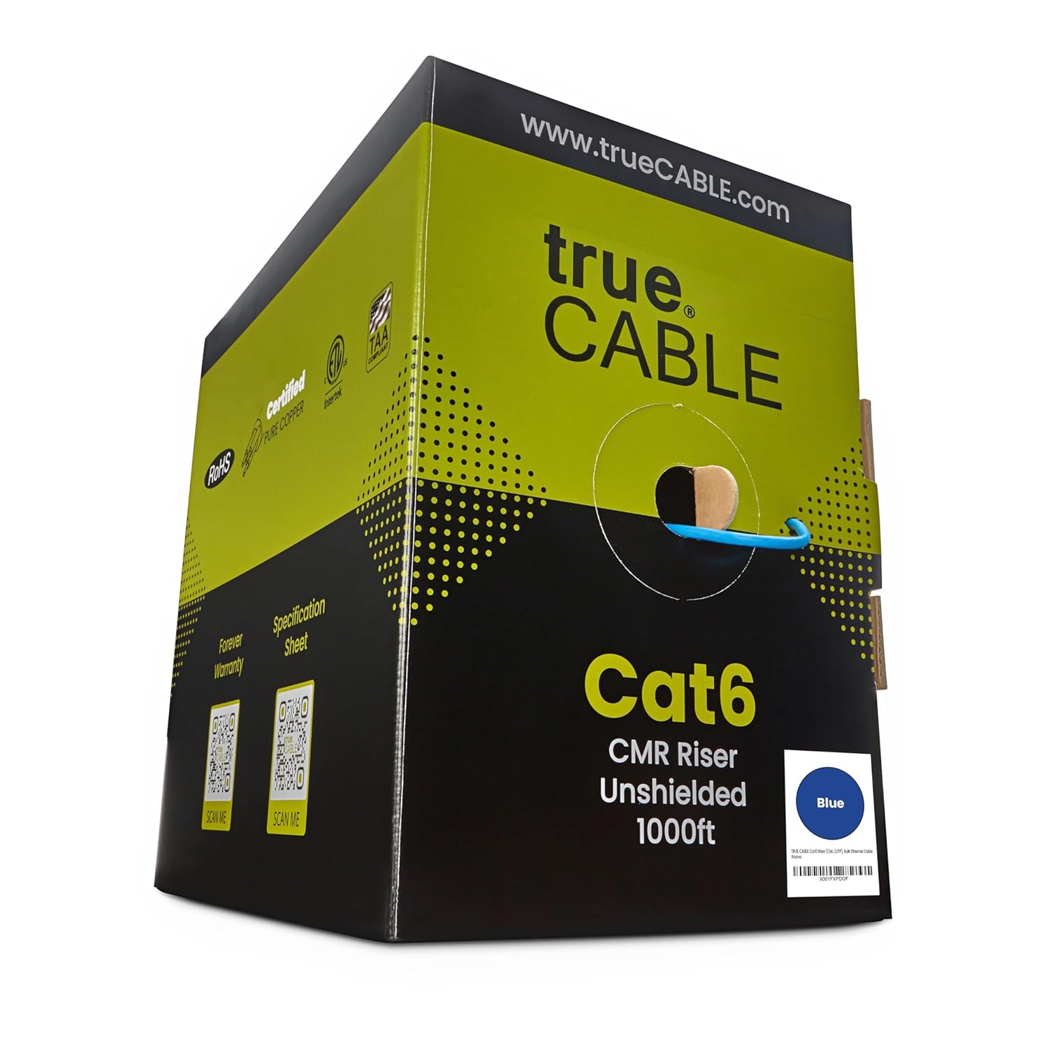 TRUE CABLE Cat6 Riser 1000ft Blue Ethernet Cable for High Speed