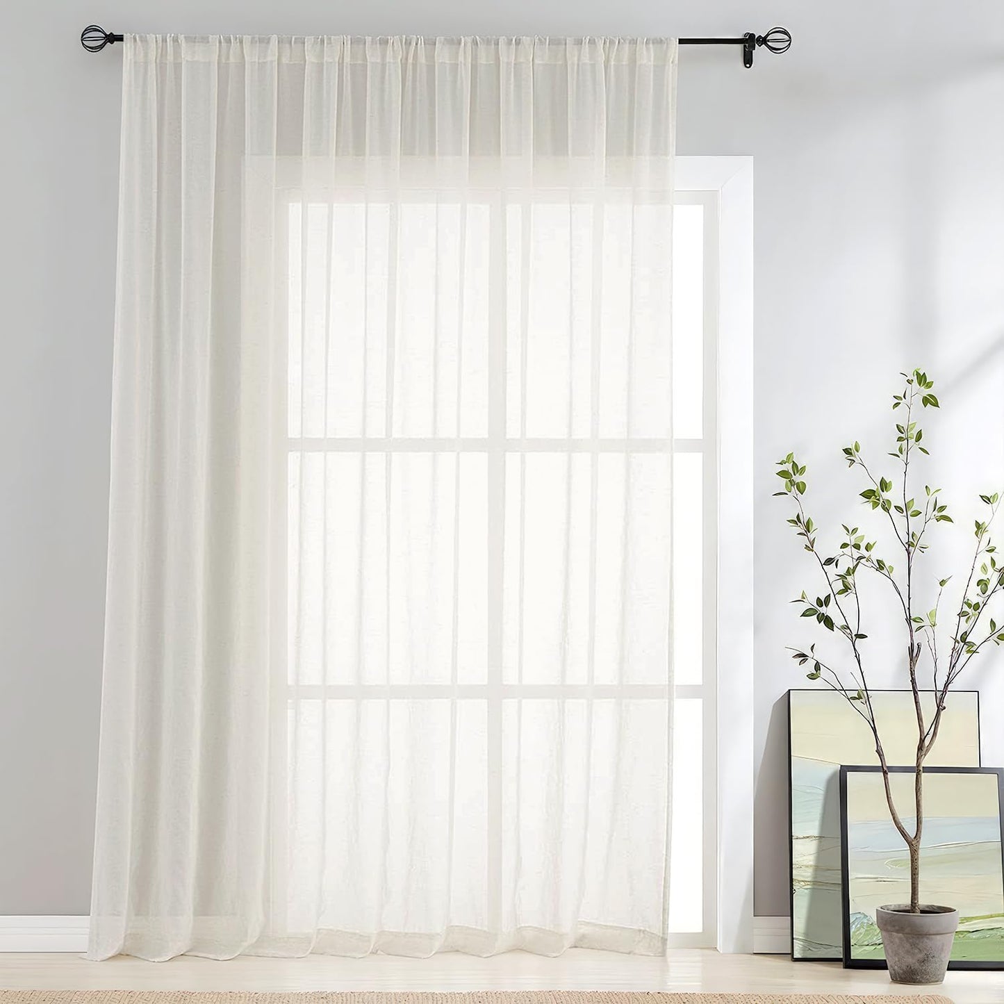 FMFUNCTEX Linen Sheer Sliding Door Curtains for Elegant Spaces