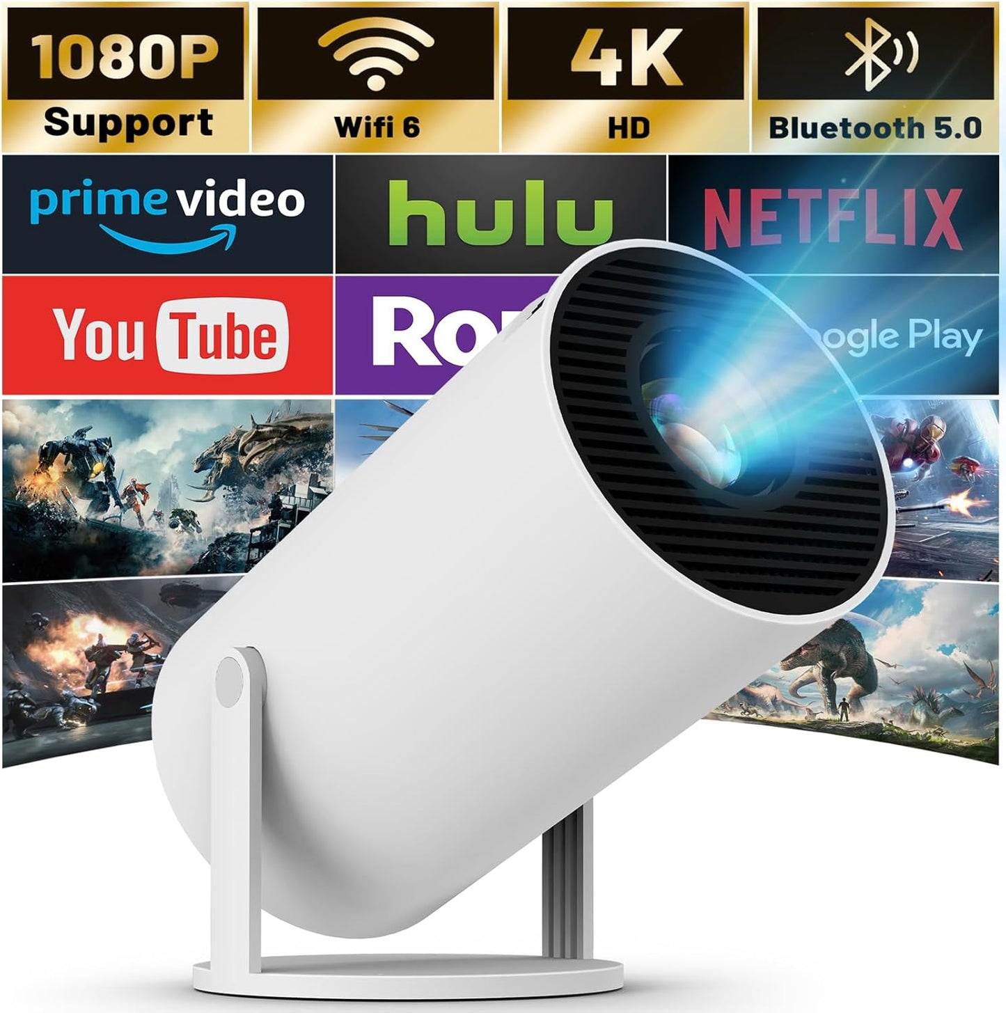 Portable Mini Projector: WIFI 6, 4K Support, 130'' Screen - Maypug