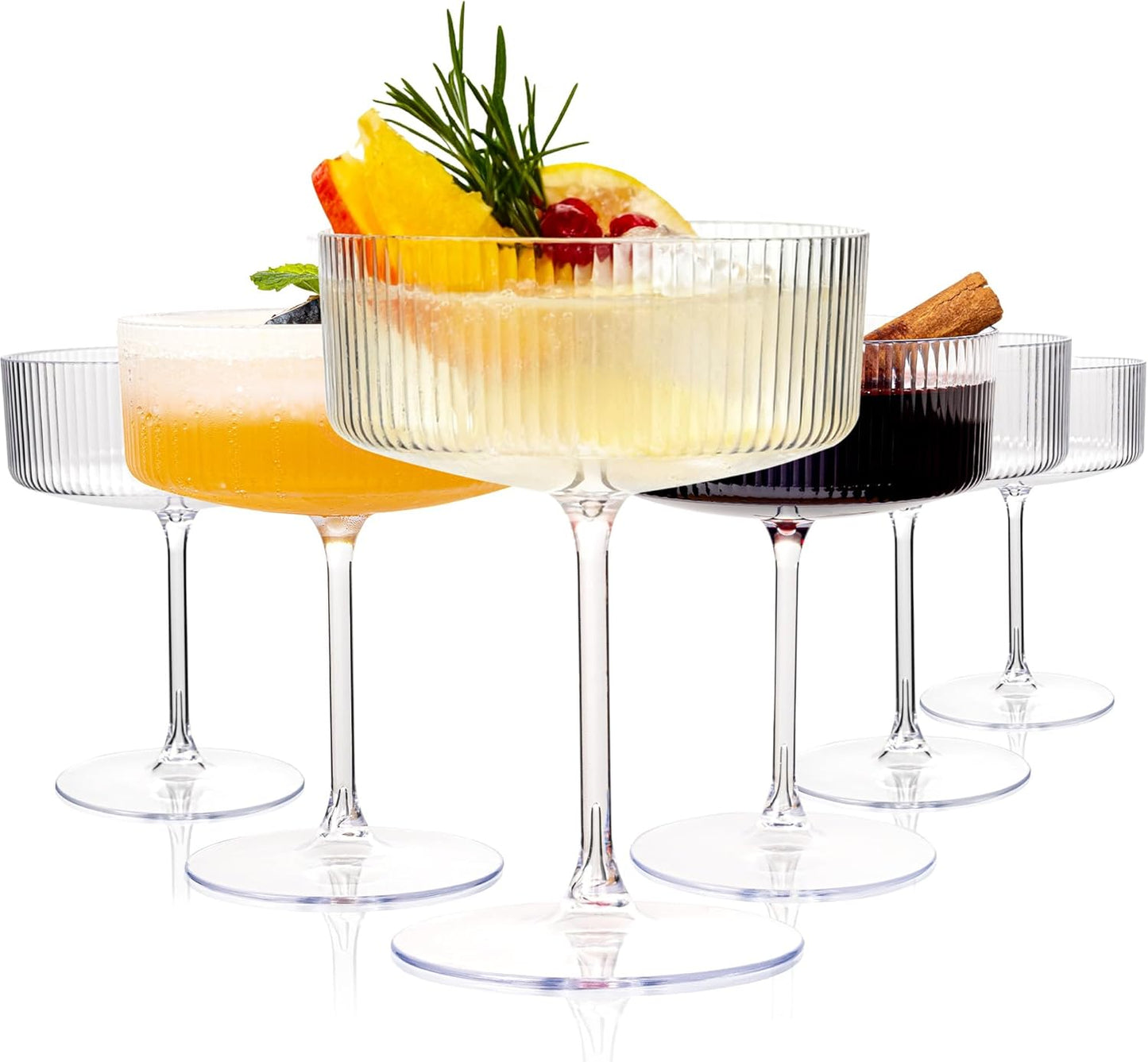 Ciaell 12PCS Plastic Ribbed Martini Glasses for Parties & Events
