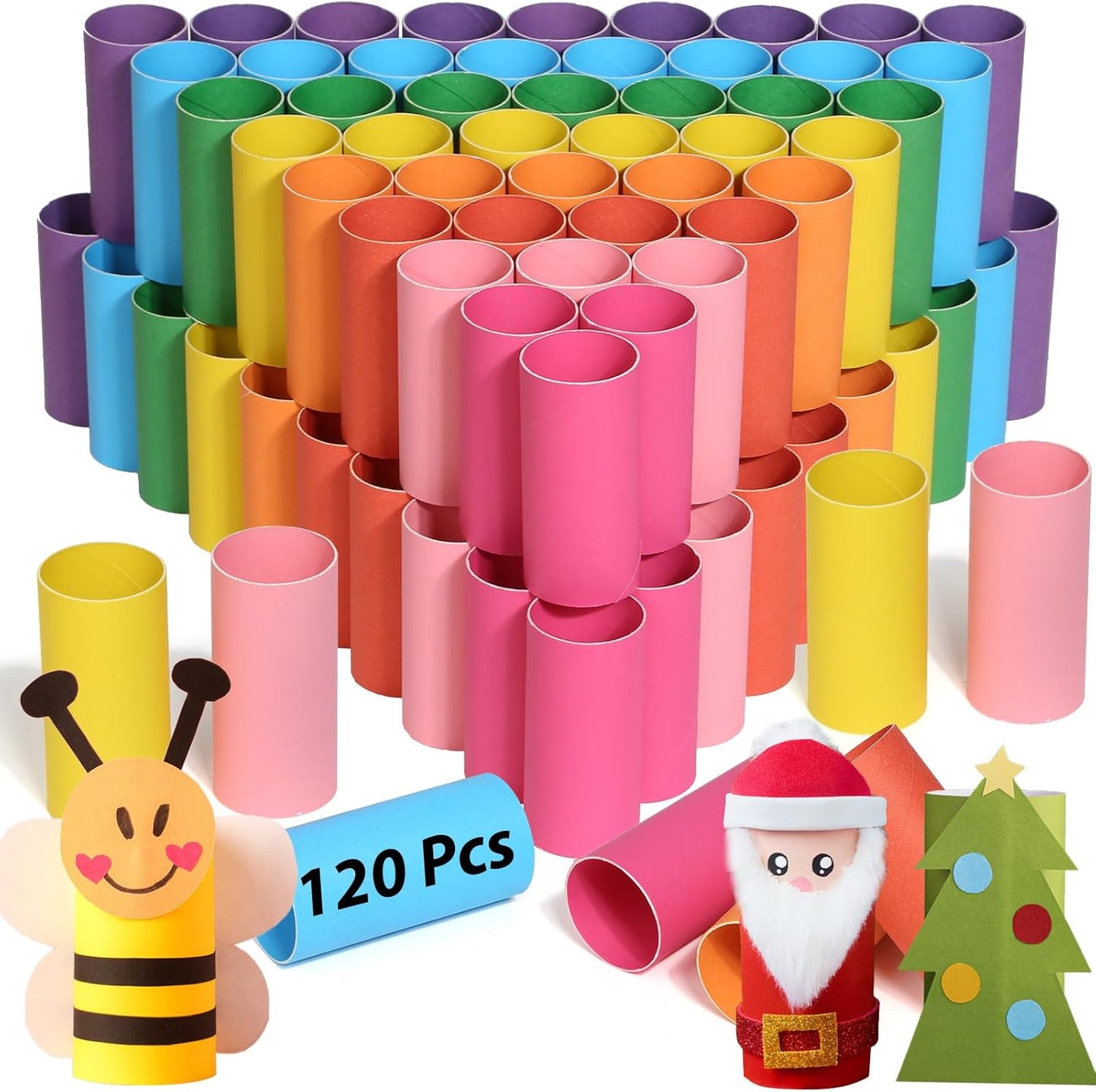 MAPVOLUT 120-Pack Rainbow Cardboard Tubes for Creative Crafts