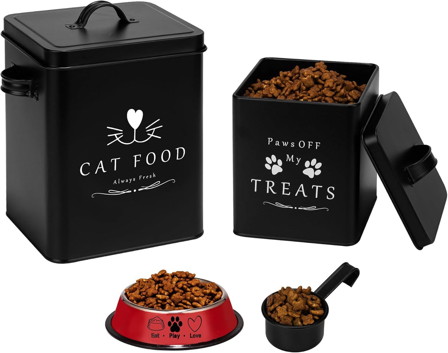 Meraki Home Farmhouse Cat Food Storage Set with Scoop and Bowl