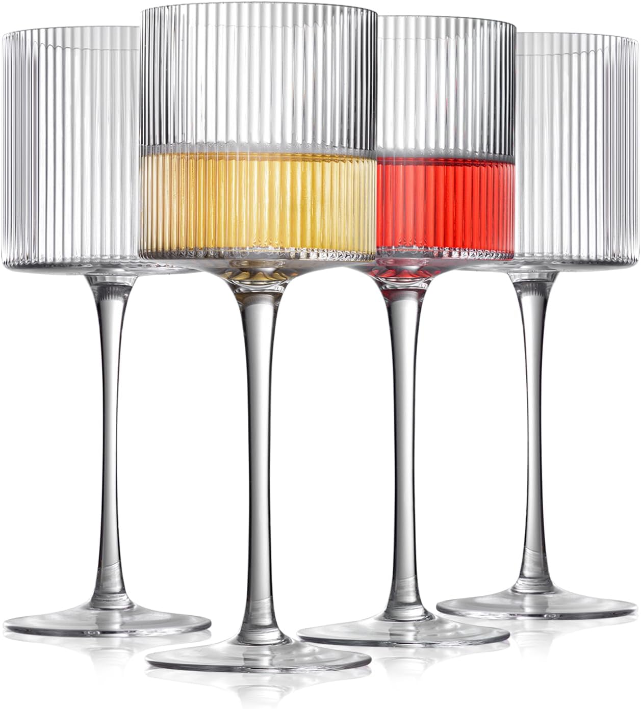 Elegant Ribbed Design Wine Glasses Set of 4 - 12.5oz