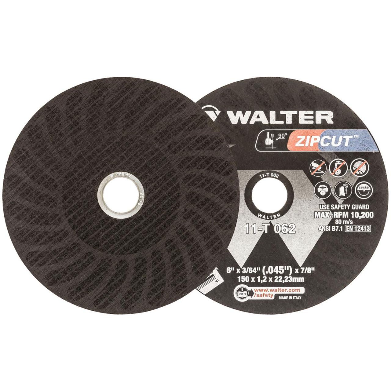 Walter 11T062 Cut-Off Wheels 6x3/64x7/8 Type 1 A60 Grit Pack