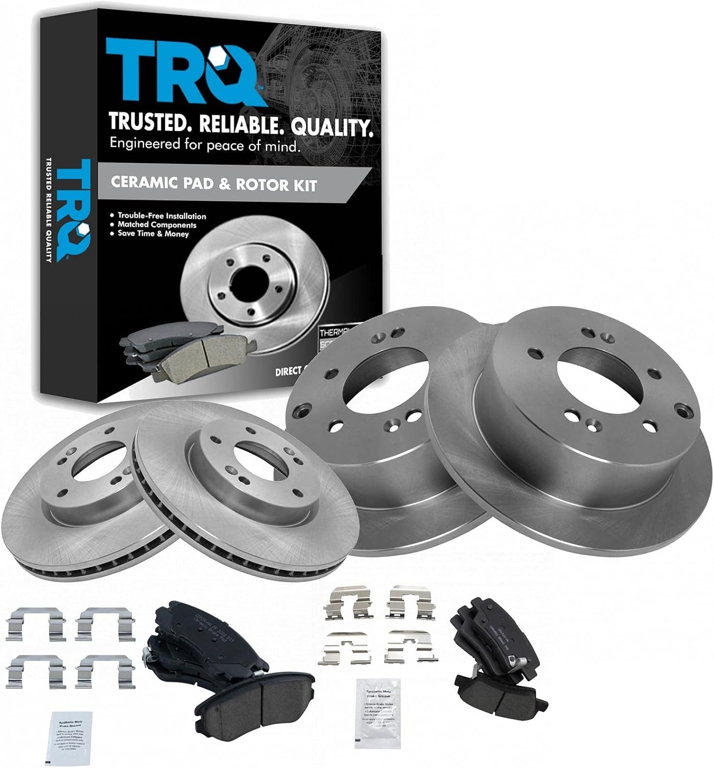 TRQ Front and Rear Brake Pad & Rotor Kit for Kia Soul 2012-2013