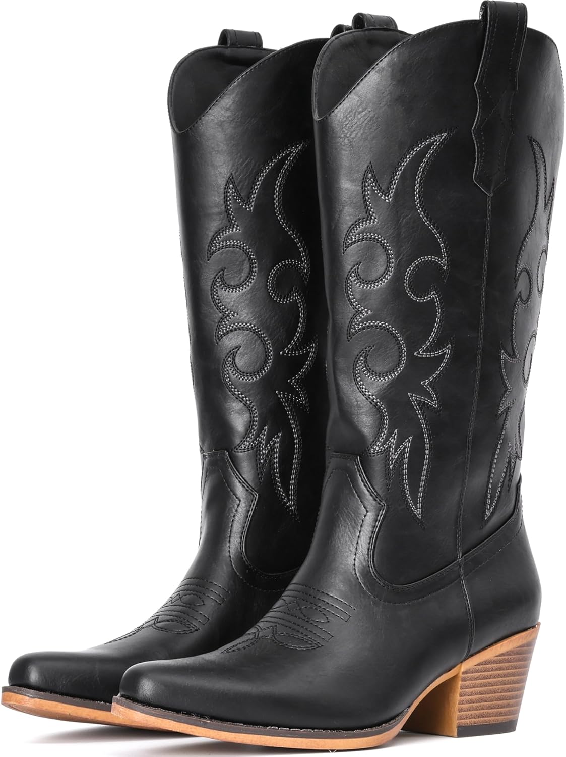 IUV Cowboy Boots For Women Mid Calf Snip Toe Chunky Heel