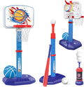 Kids Basketball Hoop and T Ball Set 4-in-1 - Adjustable Indoor/Outdoor