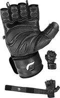 Elite Leather Gym Gloves with Built-in 2 in Wrist Wraps - Grip Support
