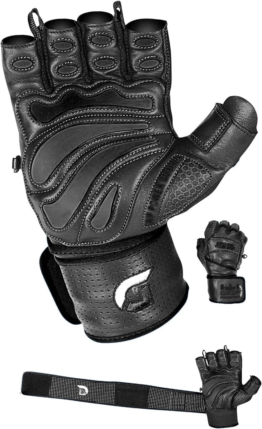 Elite Leather Gym Gloves with 2in Wrist Wraps for Weightlifting