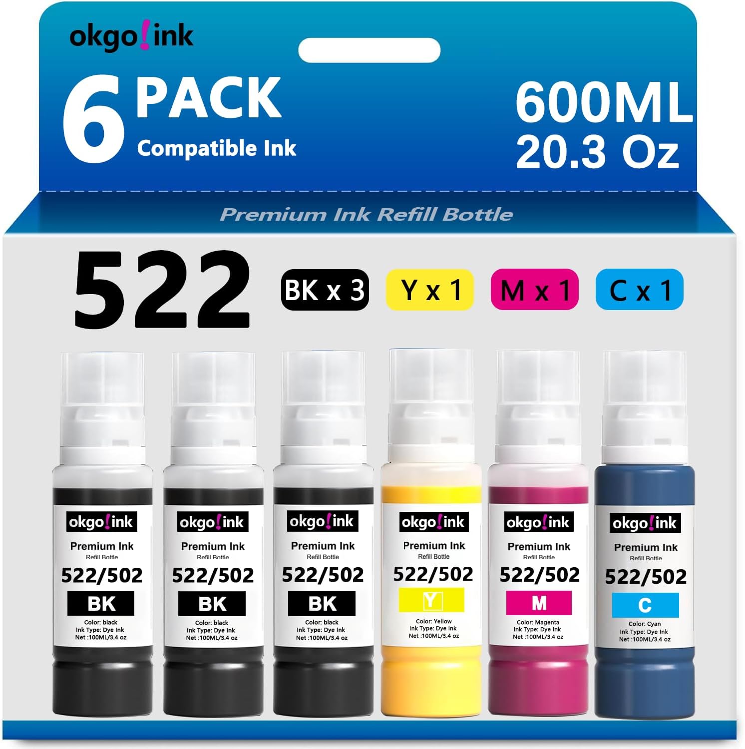 OKGO!INK High Capacity Black Ink Refill for Epson EcoTank Printers