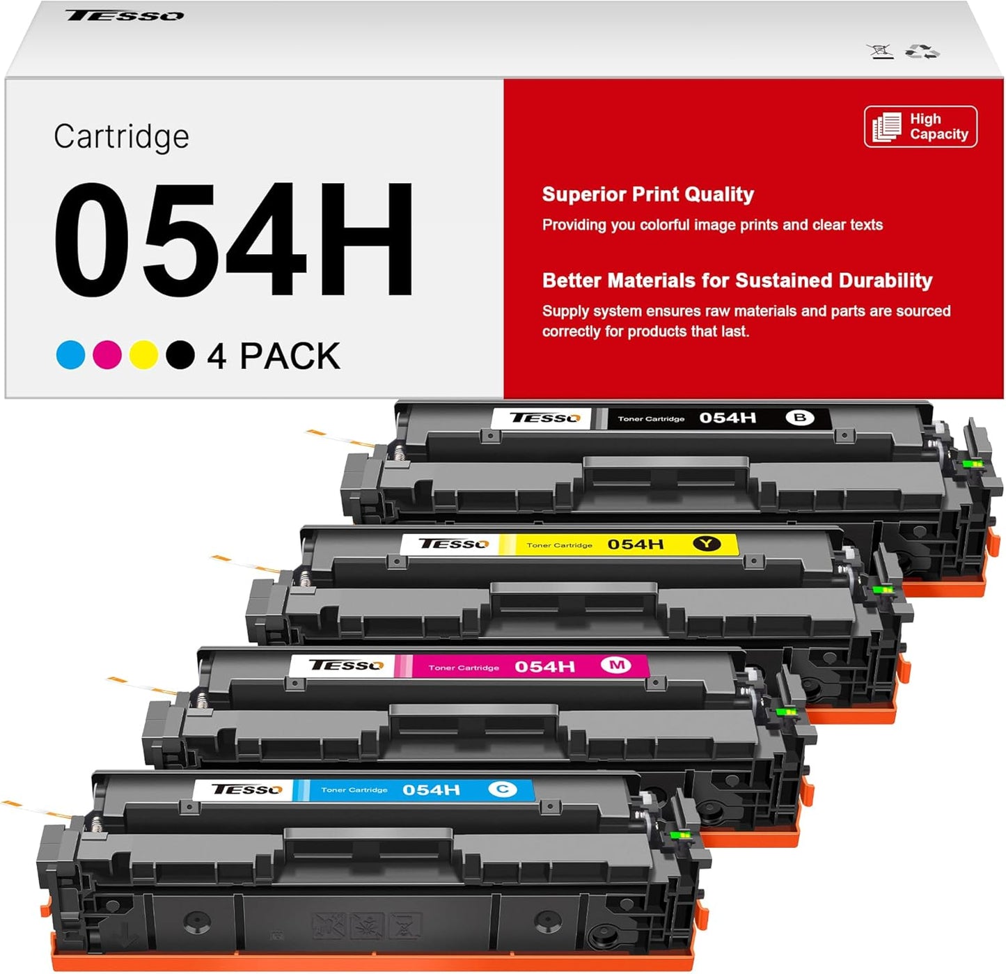 High Yield 054H Toner Cartridge Set for Canon Printers - 4 Pack