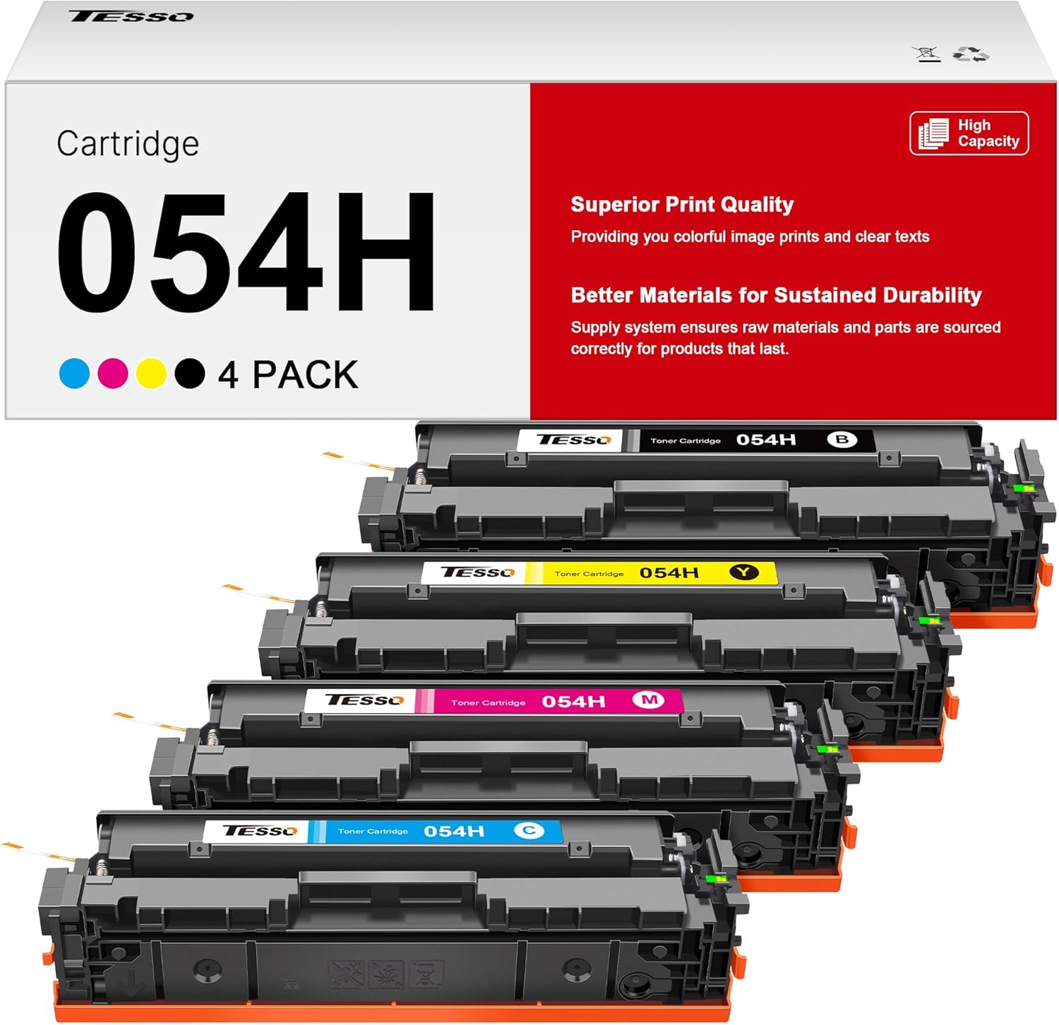 High Yield 054H Toner Cartridge Set for Canon Printers - 4 Pack