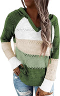 Women Color Block Hooded Crochet Striped Sweater (Style 7N7P)