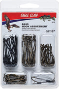 Eagle Claw BASS Hook Assortment - 67 Hooks for Freshwater Bass