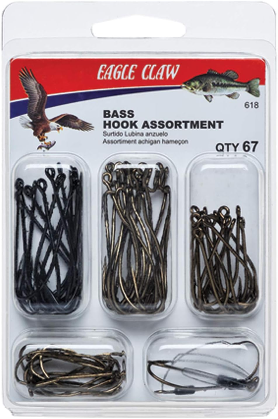 Eagle Claw Bass Hook Assortment - 67 Hooks for Freshwater Bass!