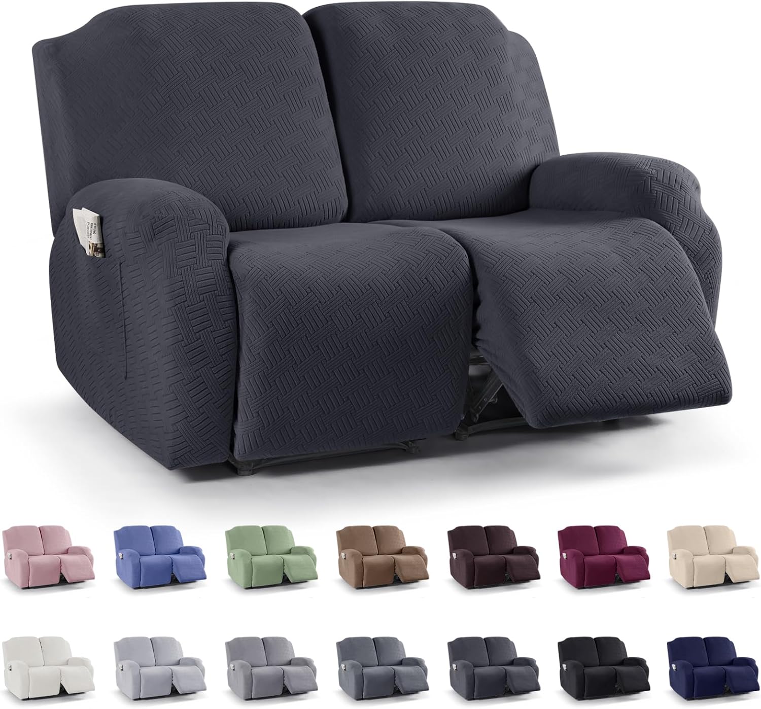 KinCam Recliner Covers for 2 Seat Reclining Chairs in Charcoal Gray