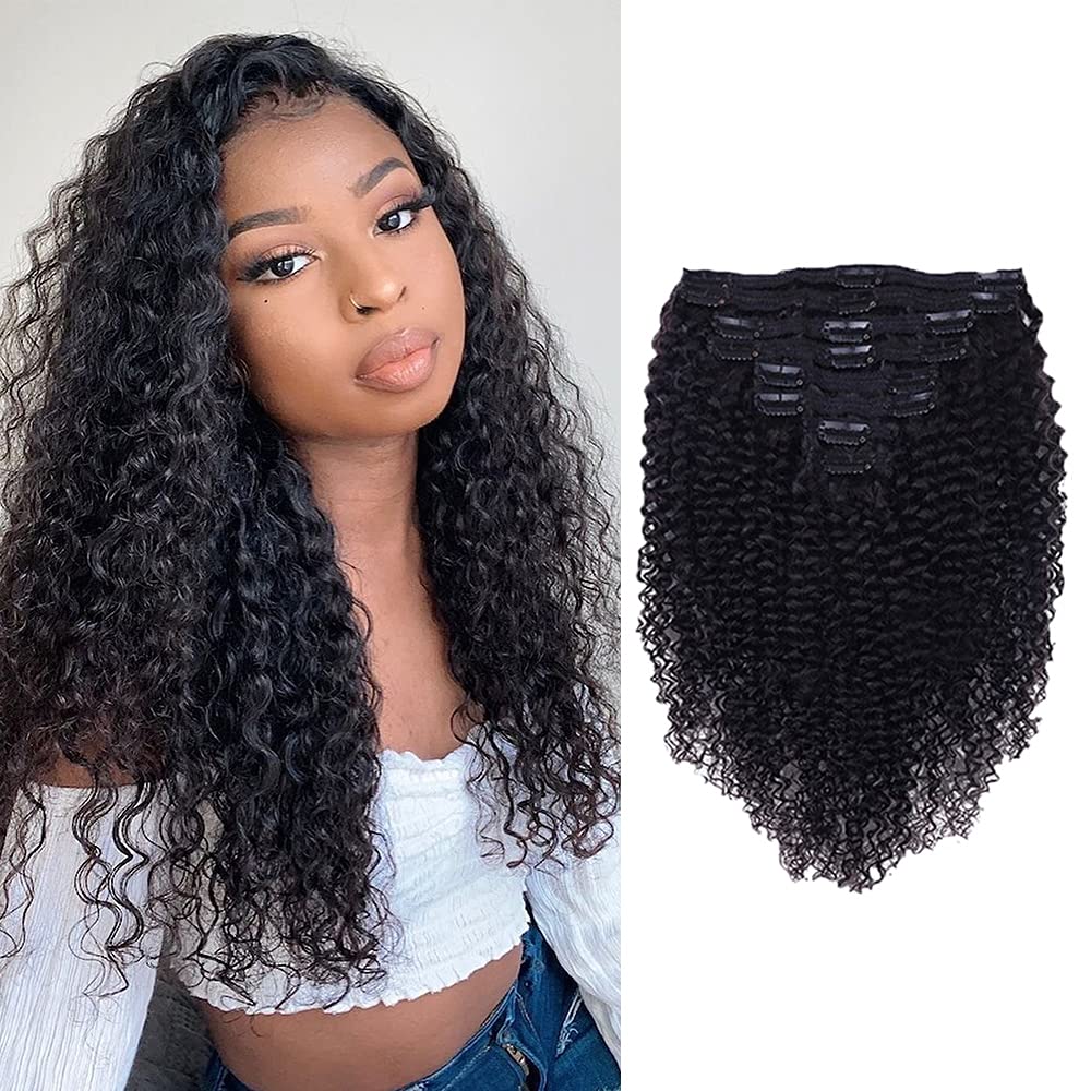 Curly Clip in Hair Extensions for Black Women - 22in Natural Black