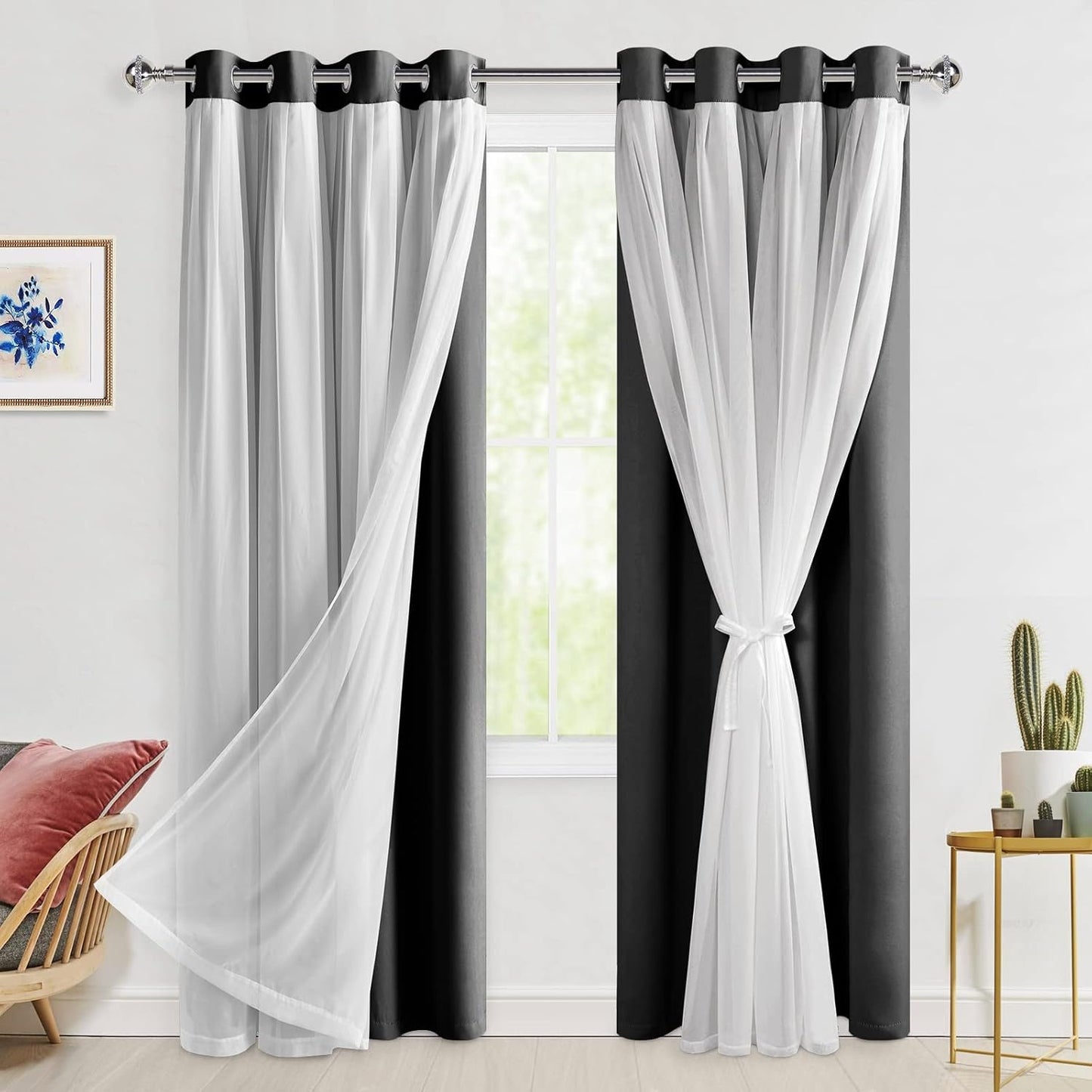 Hiasan Black Blackout Curtains with Sheer for Elegant Rooms