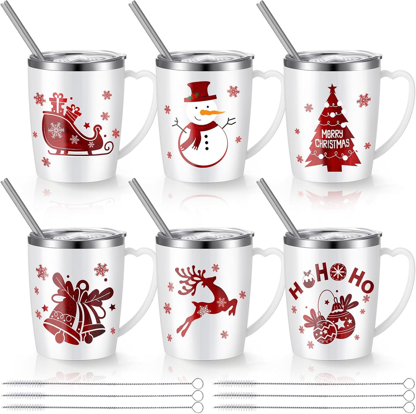 6 Pcs Christmas Coffee Mugs Set with Insulated Tumblers for Holiday