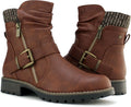 Hawkwell Women's Combat Boots Side Zipper Buckle Ankle Booties - Cozy
