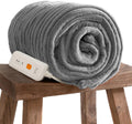 Heated Throw 50in x 60in Ribbed Faux Fur in Gray - Cozy Heated Blanket