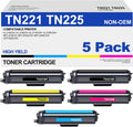 High Yield TN221 TN225 Toner Cartridge 5 Pack for Brother Printers