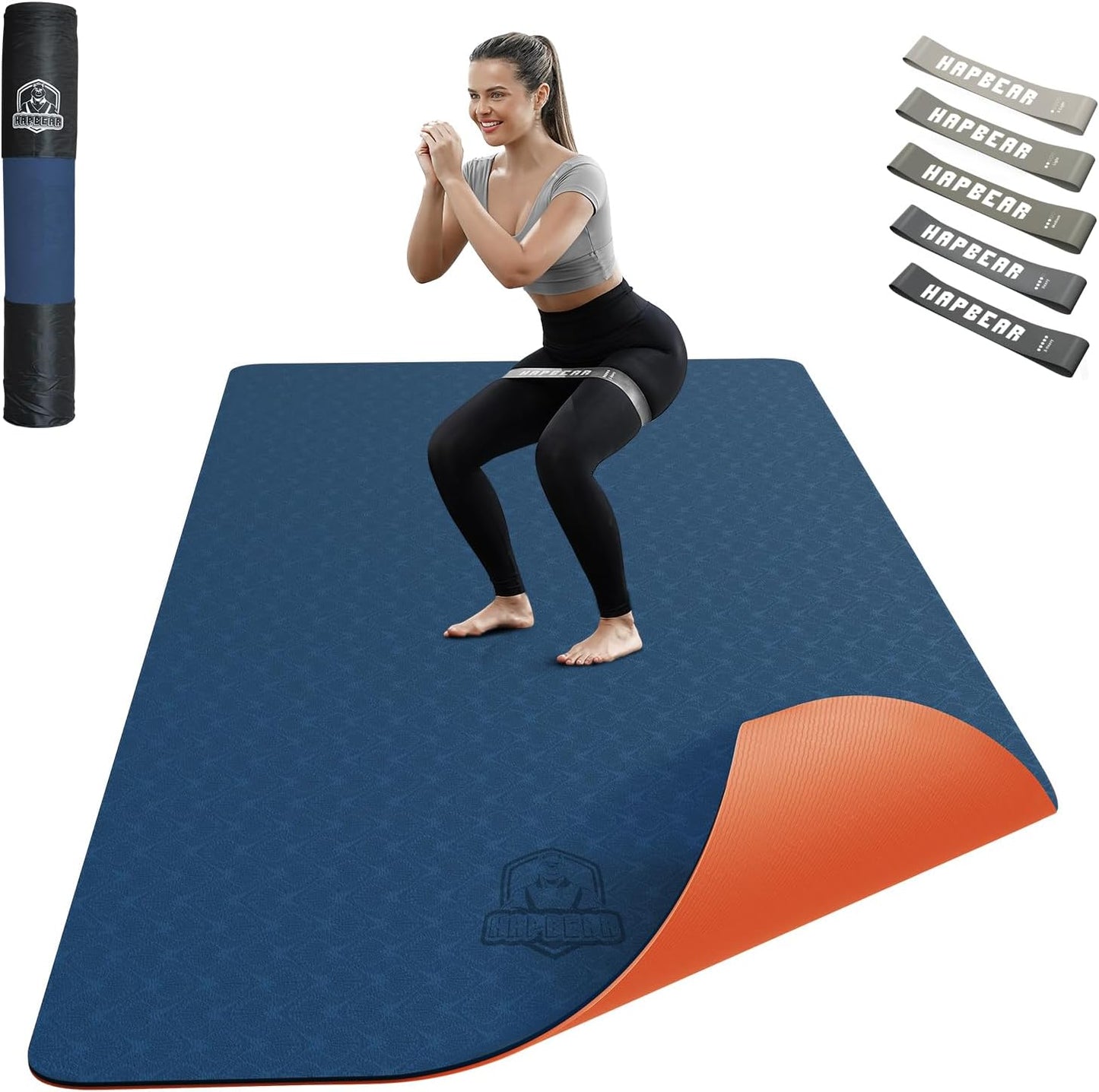 HAPBEAR Extra Wide Non-Slip Yoga Mat - Eco-Friendly & Durable, Bonus Resistance Bands