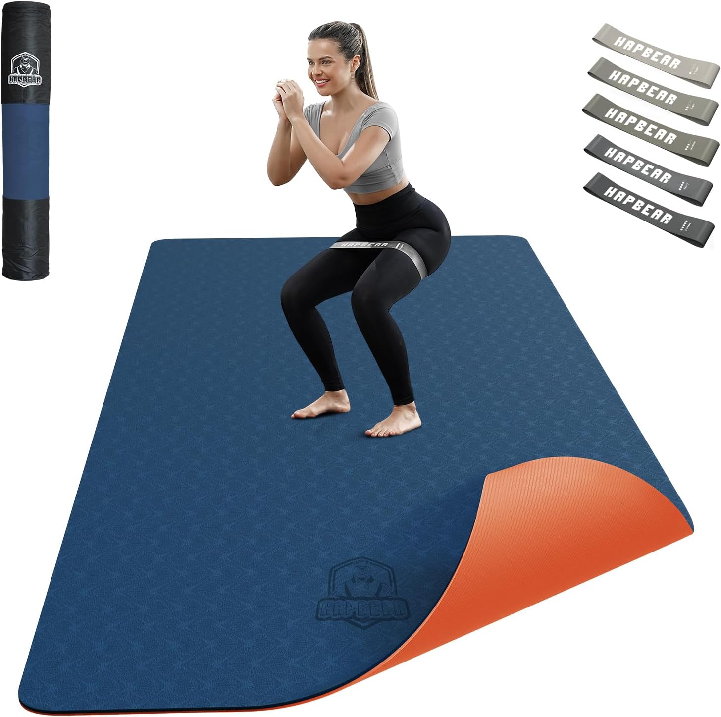 HAPBEAR Extra Wide Non-Slip Yoga Mat - Eco-Friendly & Durable, Bonus Resistance Bands