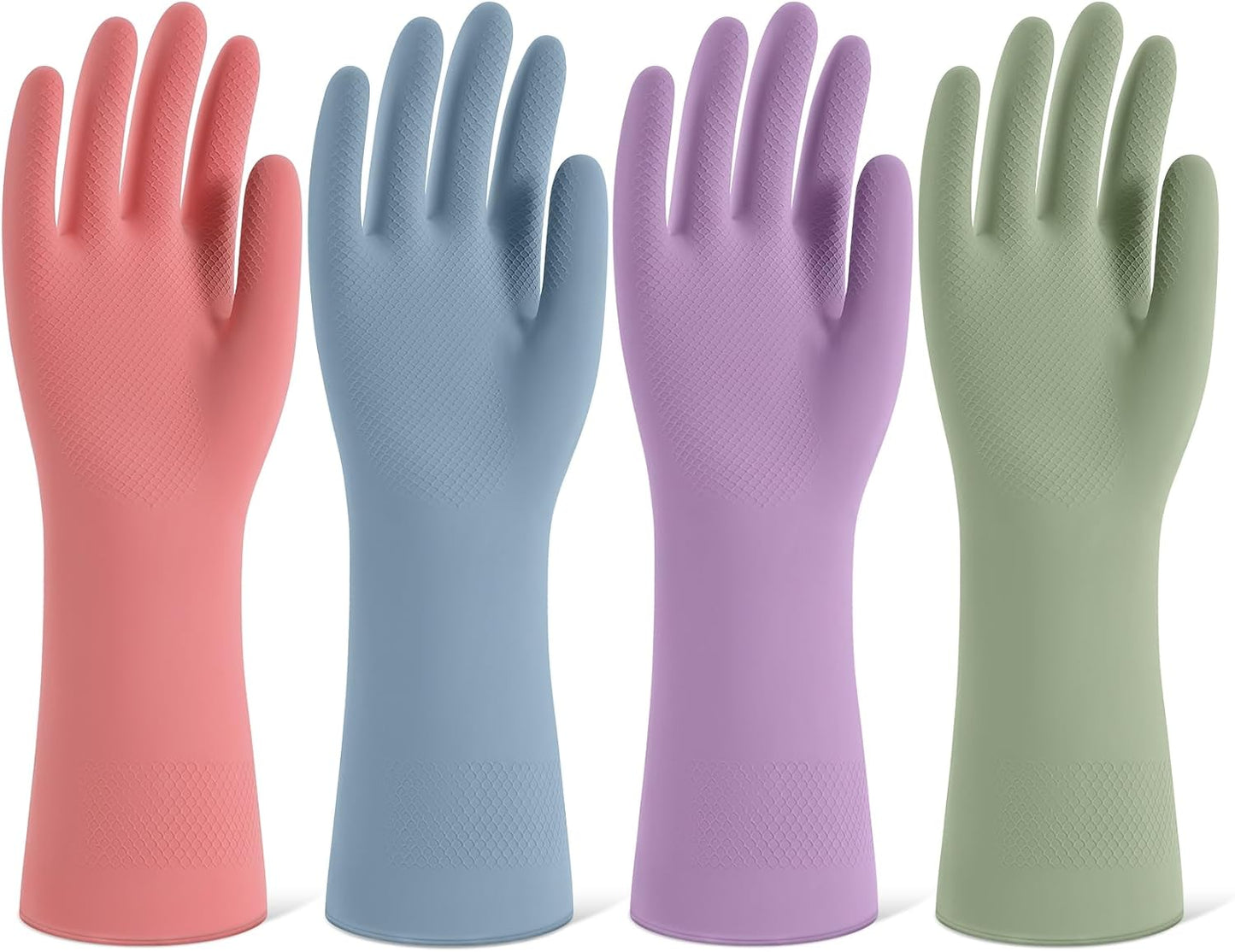 Non-Slip Reusable Dishwashing Gloves - Flocked Lining, 4 Pairs - SIFANGKE