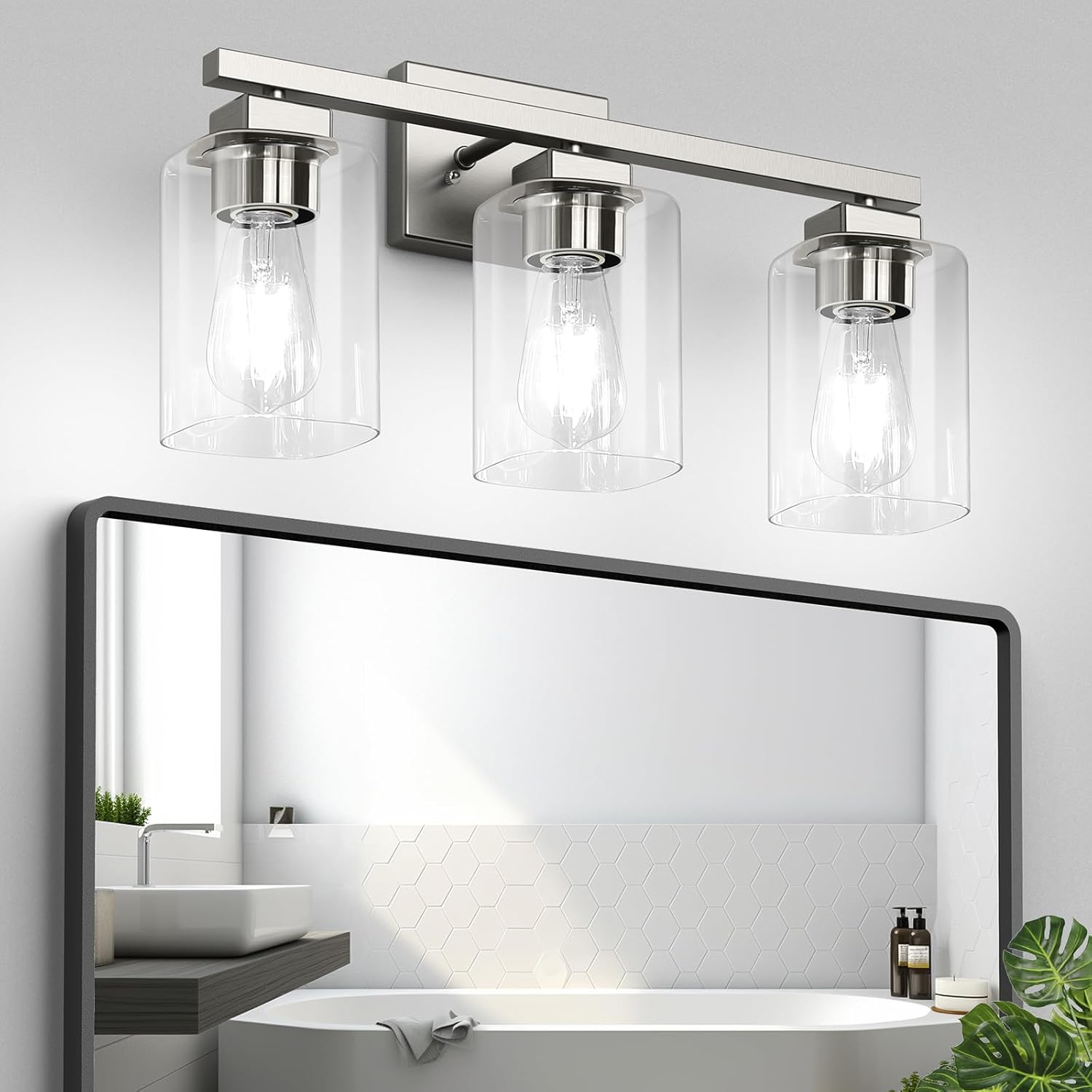 Bathroom Vanity Light with Clear Glass Shade for Modern Spaces