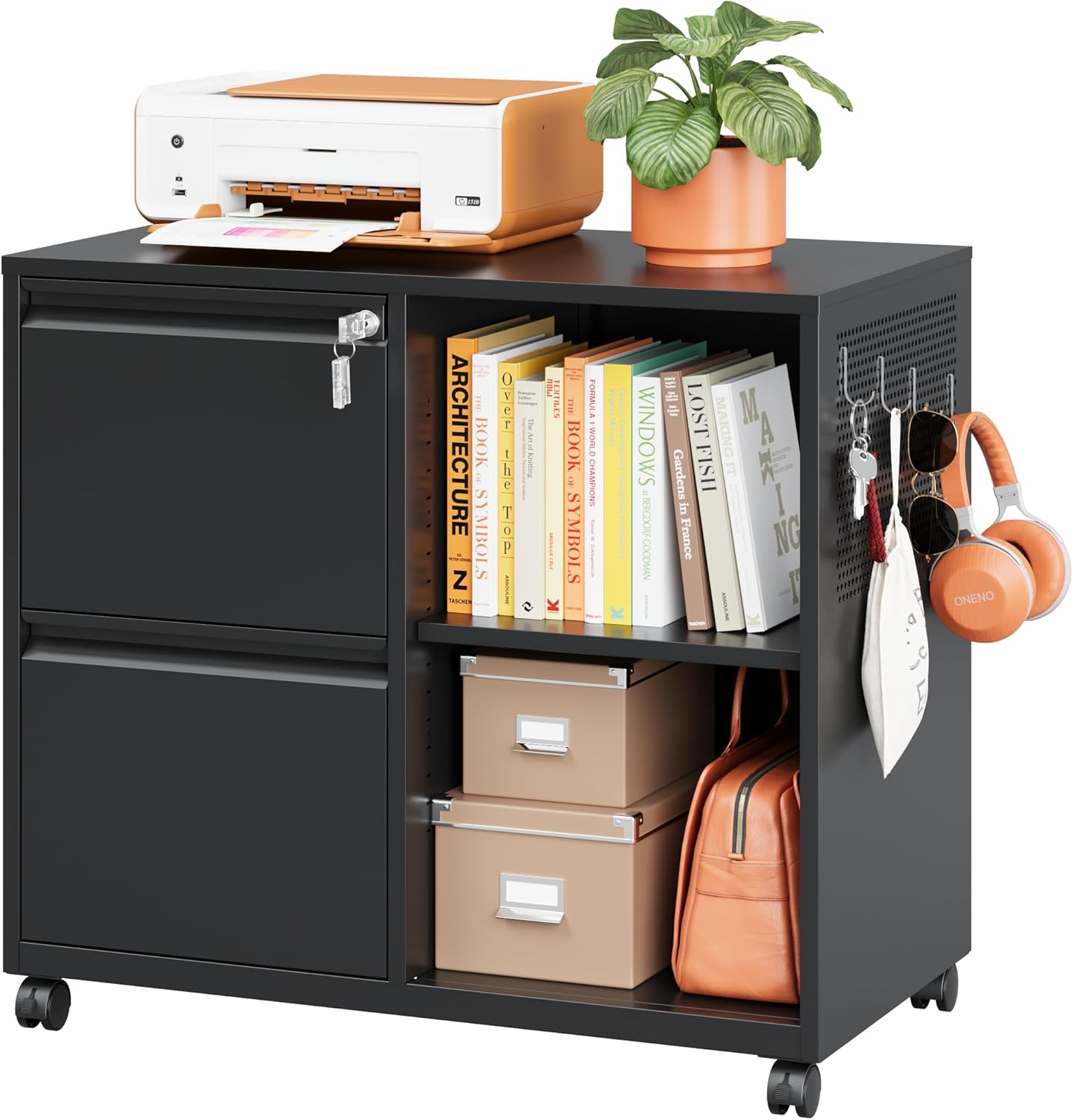 Mobile Lateral File Cabinet with Lock for Home Office Storage