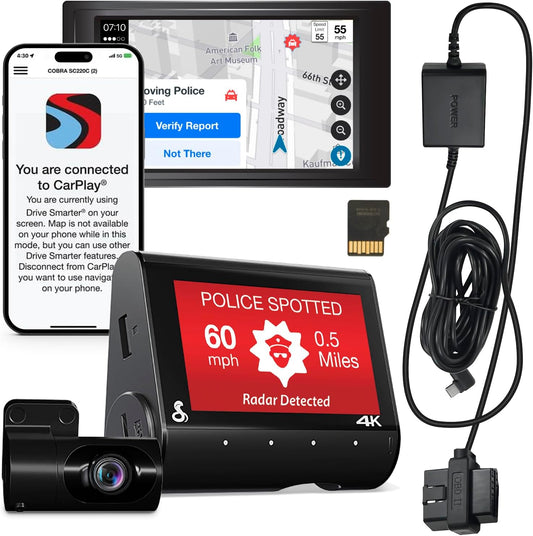 Cobra SC 250R Smart Dash Cam with 15ft Hardwire Kit for Safety