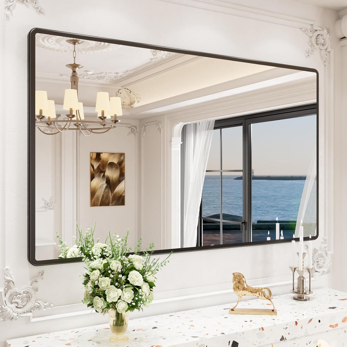 New Upgrade Bathroom Mirror with Black Metal Frame Design