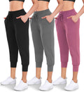 Women's 3 Pack Capri Sweatpants with Pockets - High-Waist Yoga Joggers