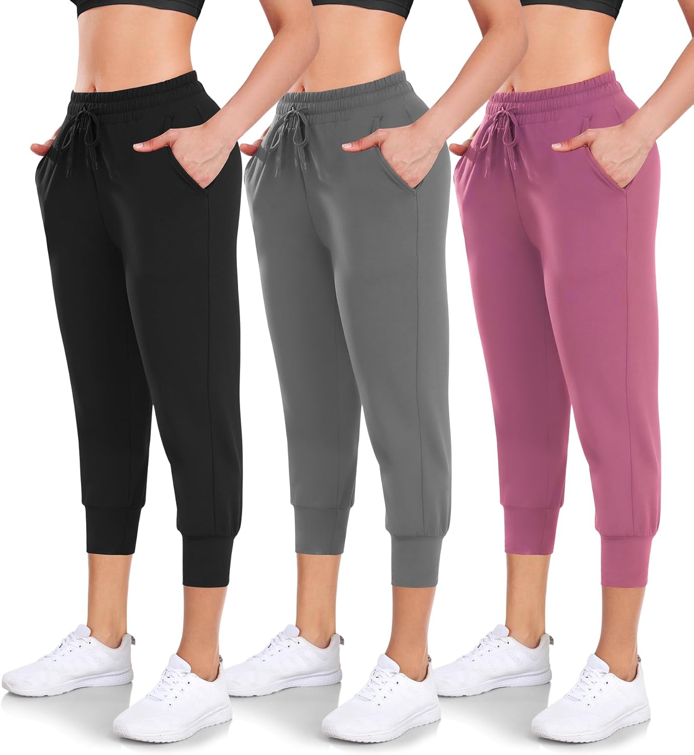 Women's High-Waist Capri Sweatpants with Pockets for Comfort
