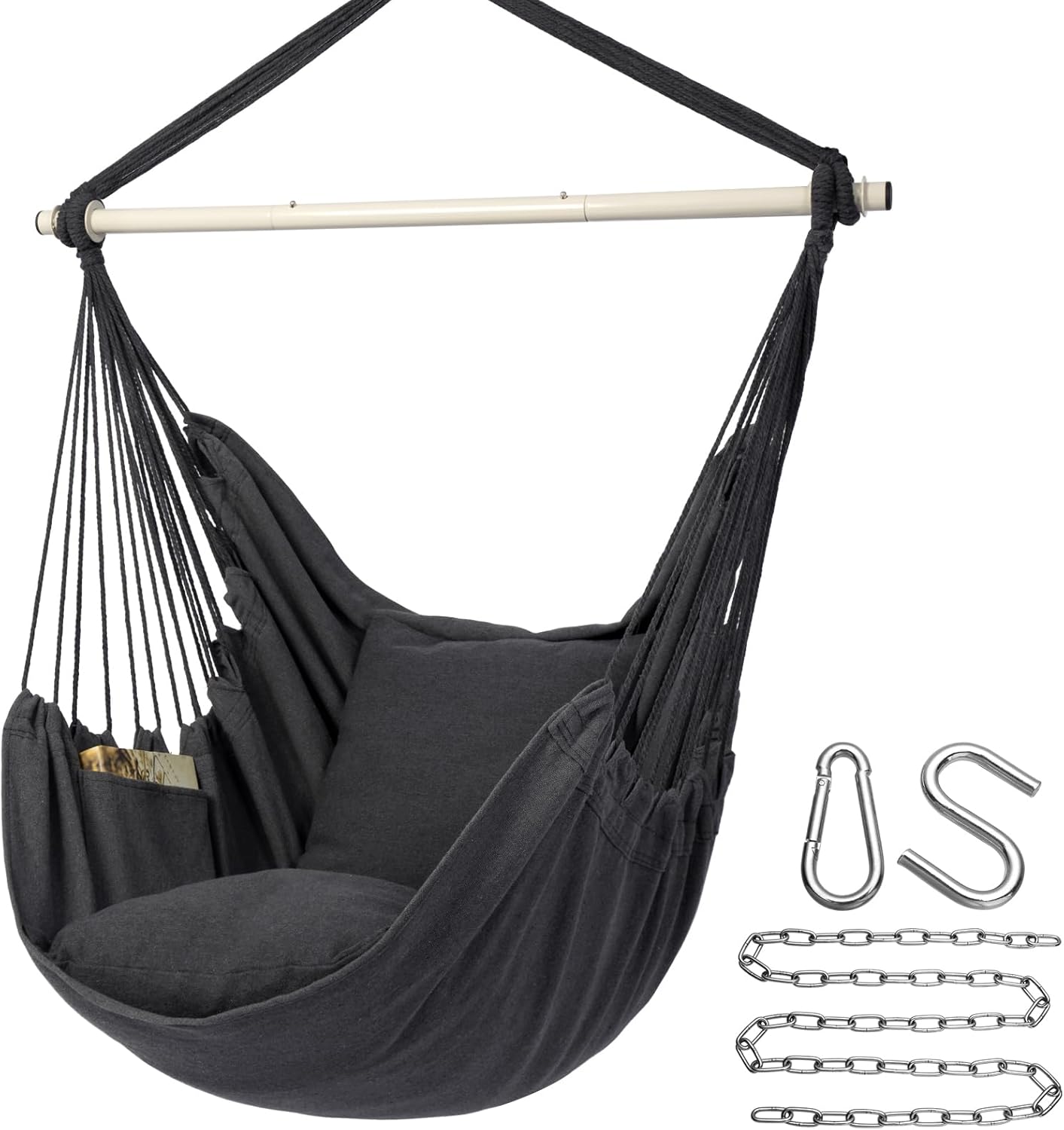 Y-Stop Hammock Swing Chair: 500 Lbs Capacity, 2 Cushions, Indoor/Outdoor, Anti-Slip Steel Bar