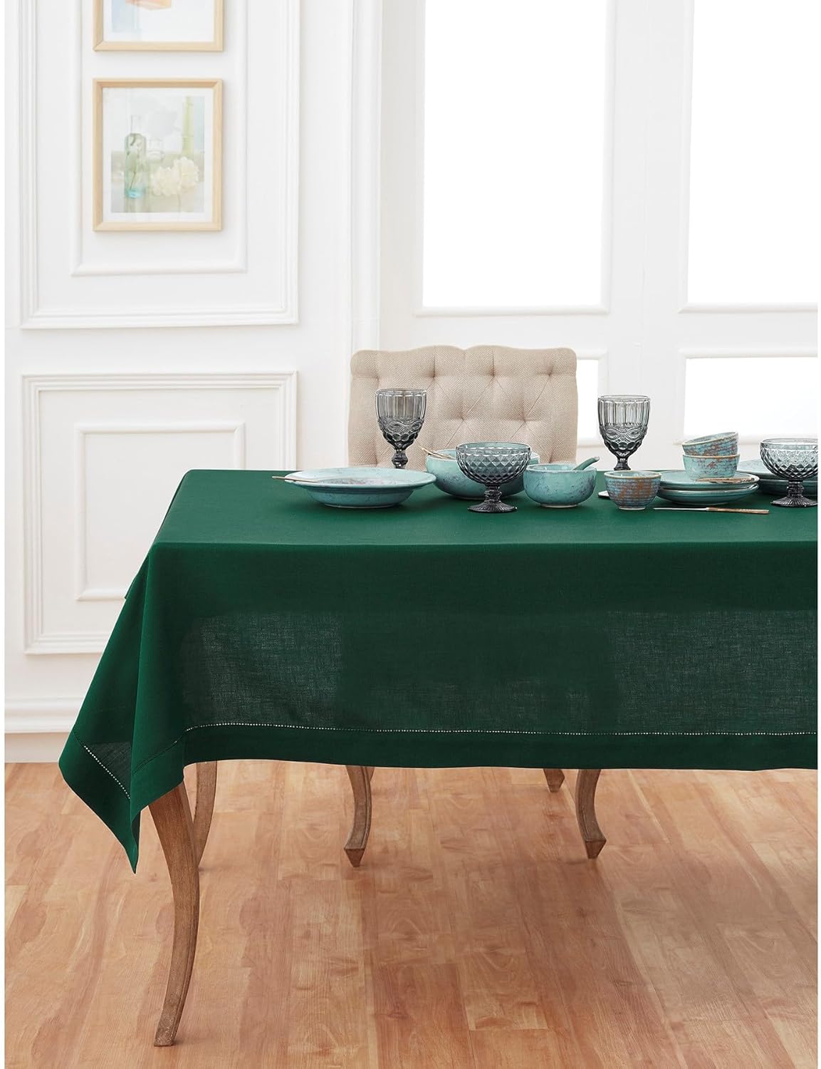 Linen Tablecloth for Rectangle Tables 54 x 72 Inch - Rainforest Green